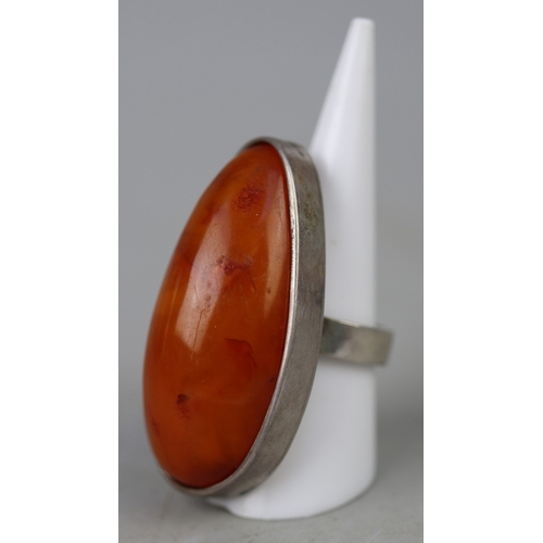 122 - Large silver butterscotch amber ring