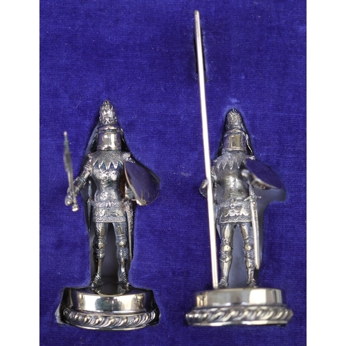 14 - Complete set of hallmarked sterling silver Arthurian chess pieces (32) in original case by Toye Kenn... 