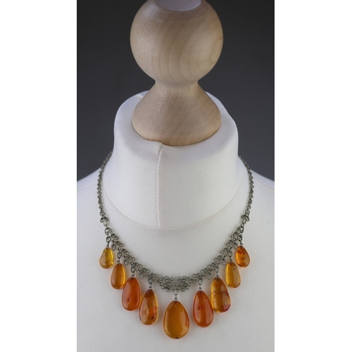 150 - 2 Baltic amber necklaces and silver amber clip on earrings