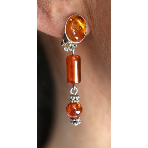 150 - 2 Baltic amber necklaces and silver amber clip on earrings