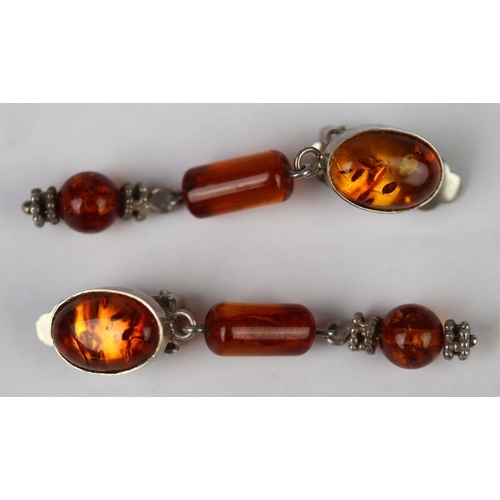150 - 2 Baltic amber necklaces and silver amber clip on earrings