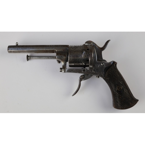 197 - 7mm Belgian proof 6-shot pinfire revolver, double action, 3½