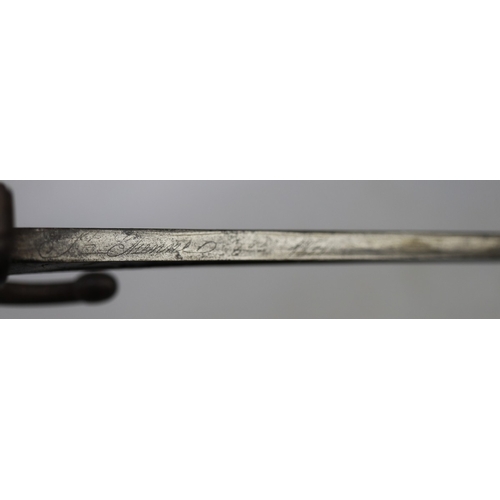 219 - French Chassepot sword bayonet manufactured in Armoury de St. Etienne in 1871, blackened steel scabb... 
