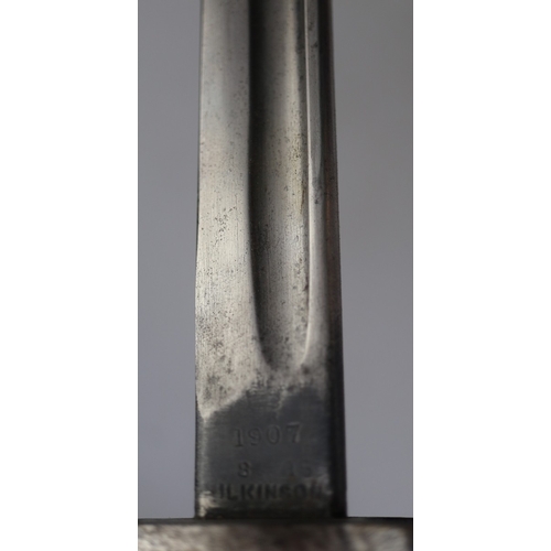 220 - 1907 pattern Enfield bayonet for SMLE with modified short cross guard, made by Wilkinson, issued in ... 