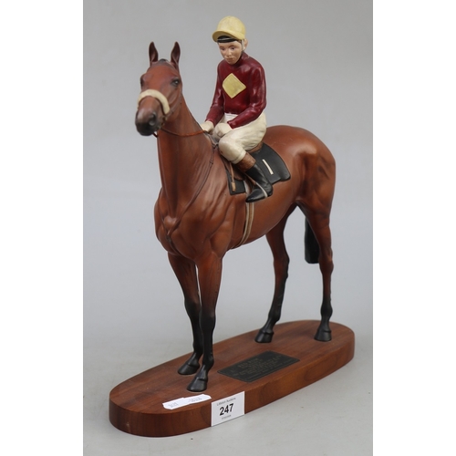 247 - Beswick Connoisseur Red Rum with Jockey Brian Fletcher on wooden plinth - Approx H:33cm