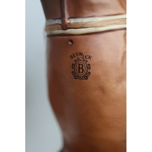 247 - Beswick Connoisseur Red Rum with Jockey Brian Fletcher on wooden plinth - Approx H:33cm