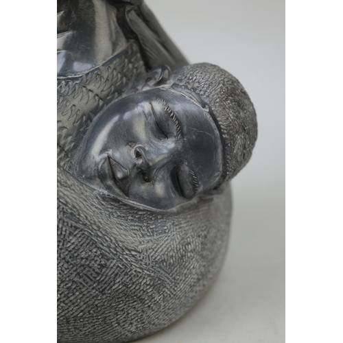 306 - Heavy Shona Art piece - Mother carrying baby - Approx H: 38cm