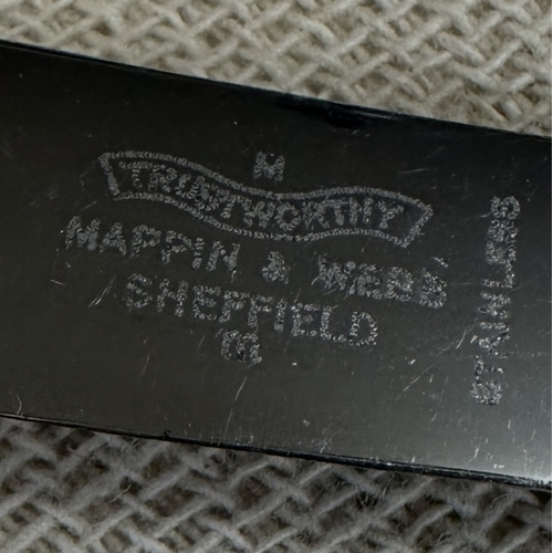 326 - Set of 12 Mappin & Webb soup spoons together with 12 butter knives