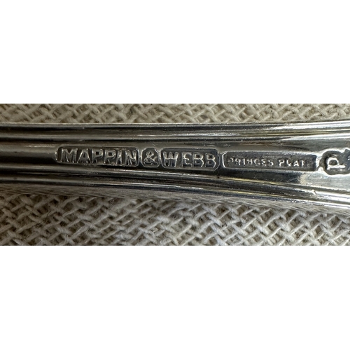 326 - Set of 12 Mappin & Webb soup spoons together with 12 butter knives