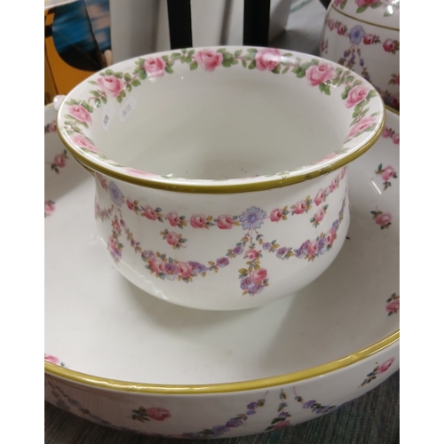 345 - Royal Doulton wash set - Jug, bowl and chamber pot together with a second chamber pot and soap dish