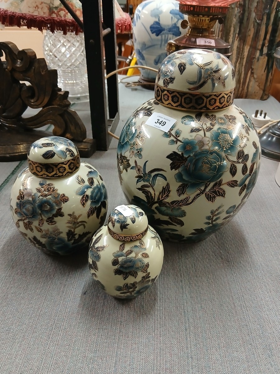 Ceramics to include a vintage Mr Pickwick teapot & 3 graduated ginger jars