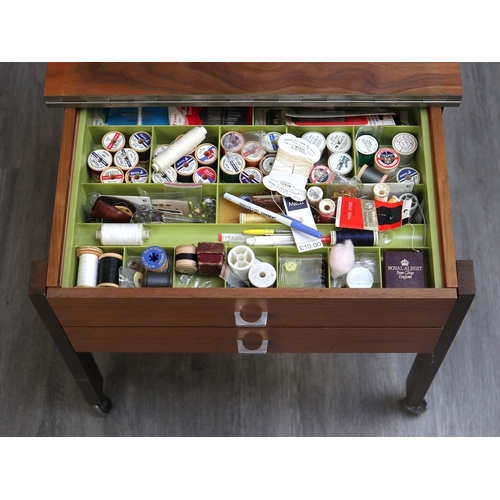 402 - Mid-century sewing table & contents
