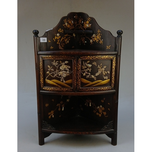 439 - Oriental mother of pearl inlaid corner cupboard