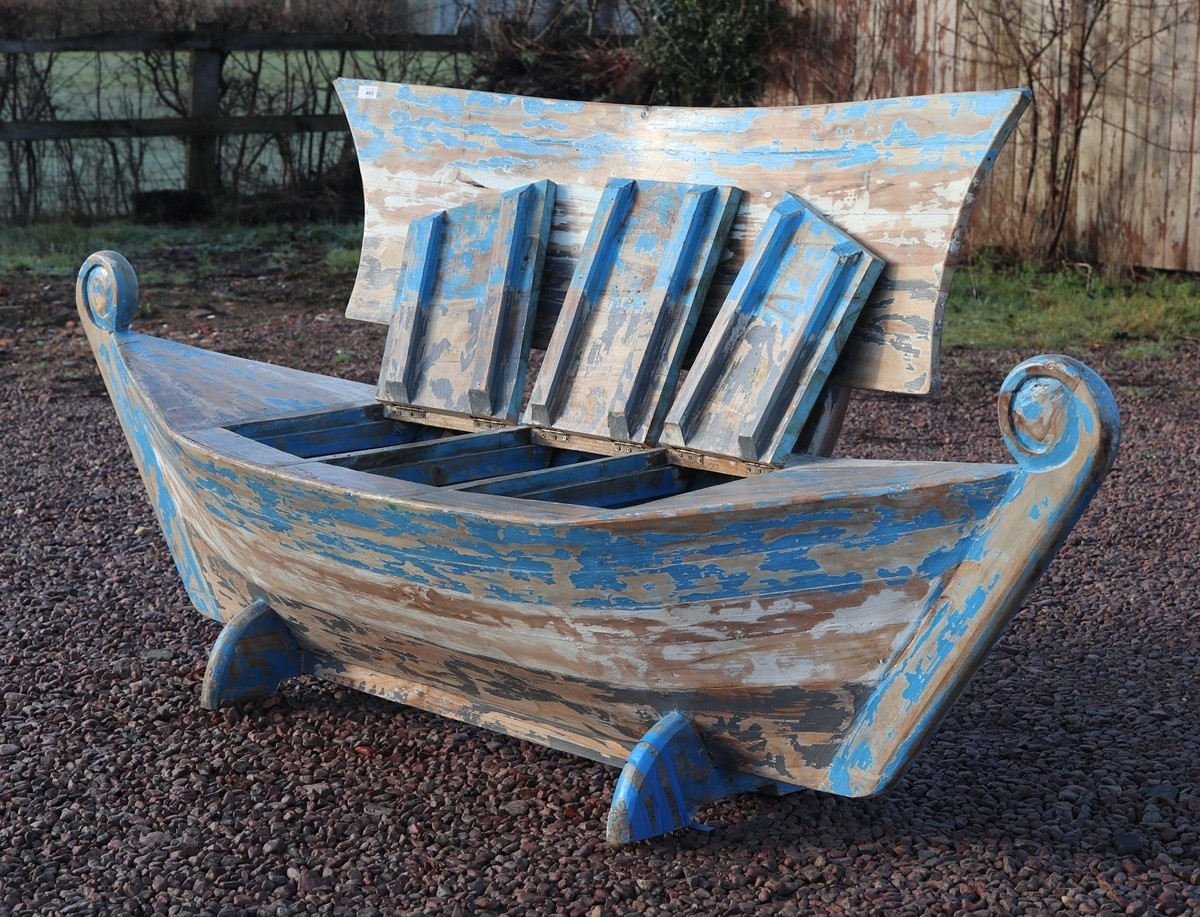 Distressed boat bench with storage in base - Approx W: 214cm D: 70cm H ...