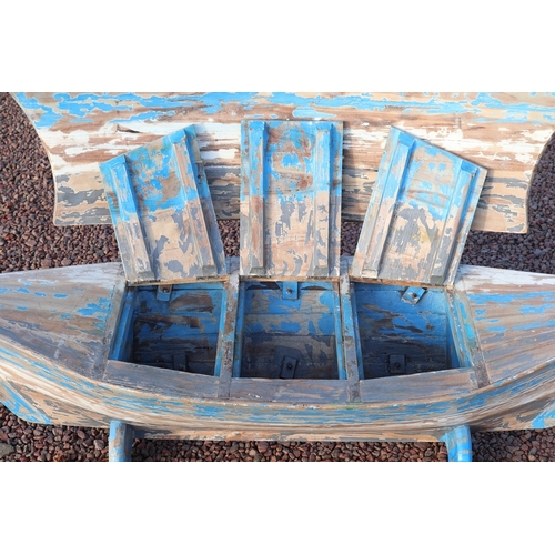 Distressed boat bench with storage in base - Approx W: 214cm D: 70cm H ...