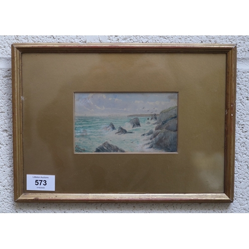 573 - Pair of Victorian watercolours - Seascapes by S Smith 1899