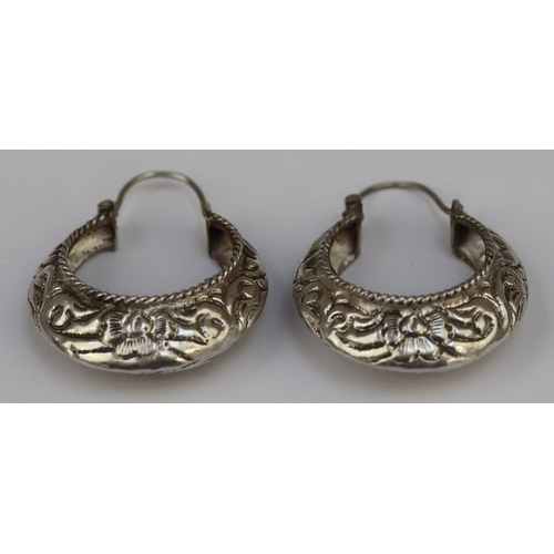 58 - Pair of chased silver hoop earrings&nbsp;