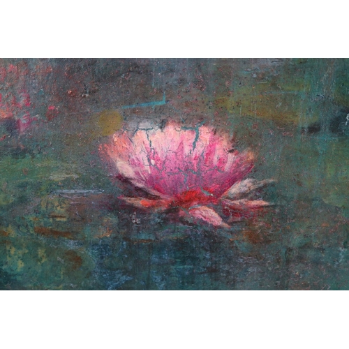612 - Oil on board of waterlily flowers in gilt frame - Approx IS 60cm x 50cm