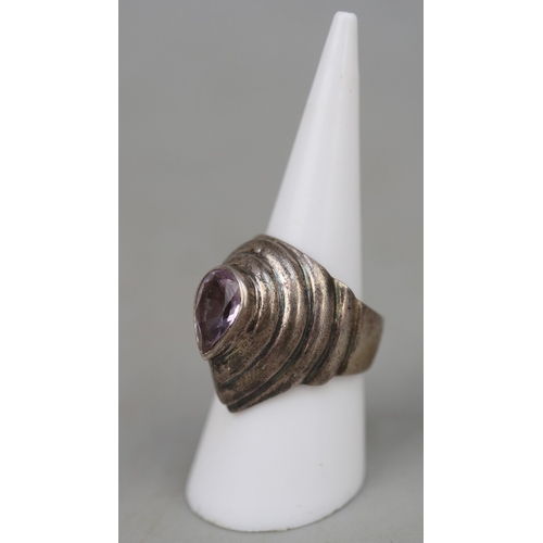 65 - Heavy stone set silver ring