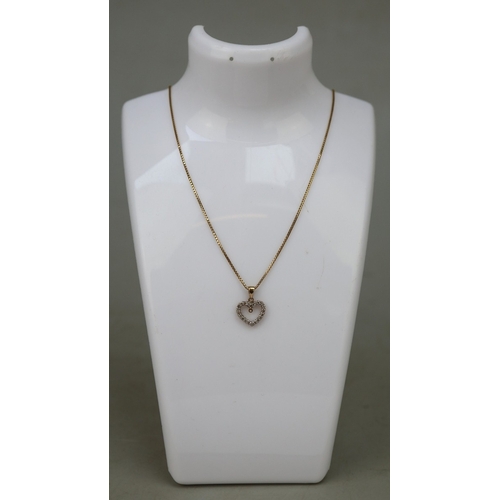 79 - 9ct gold diamond set heart pendant on 18ct gold box chain - approx 4.9g