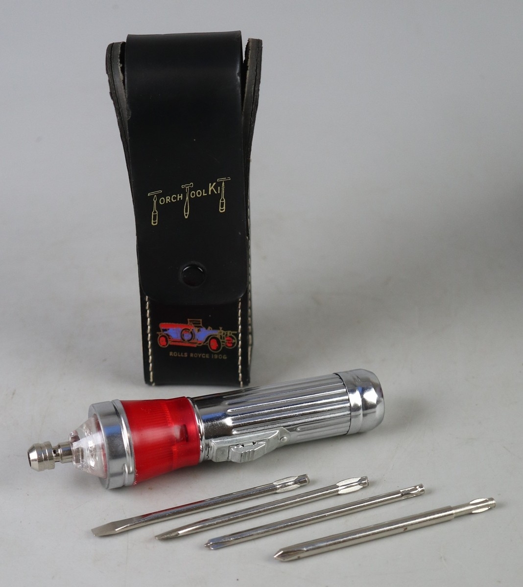 Torch tool kit in original case with Rolls Royce 1906 to front