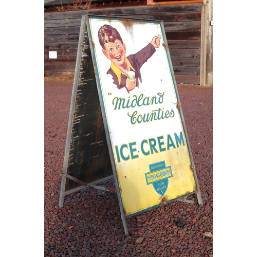 425 - Original double sided enamel A board - Midlands Counties Ice Cream - approx 61cm x 107cm