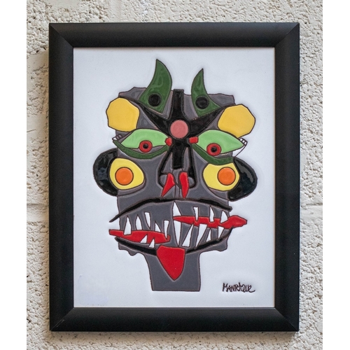 505 - Framed Ceramic artwork by C&eacute;sar Manrique, Lanzorote (1919-1992) Tile approx 18cm x 24cm