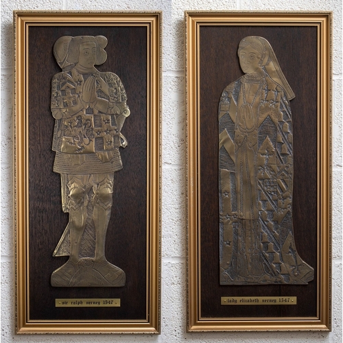 507 - Pair of framed brass rubbing plaques -Sir Ralph & Lady Elizabeth Verney, Aldbury, Herefordshire,... 