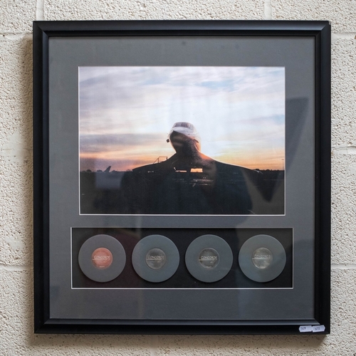 508 - Framed picture of Concord together with 4 hallmarked silver Concord drinks coasters