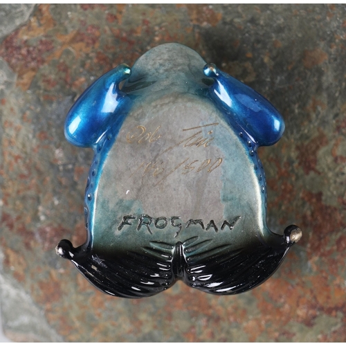 Solid bronze and enamel sculpture of frog by Tim Cotterill Frogman