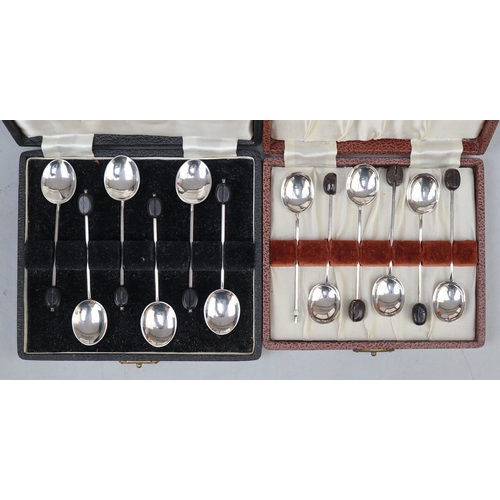 2 - 2 sets of 6 cased hallmarked coffee spoons - Approx W: 76g