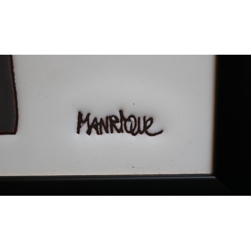 505 - Framed Ceramic artwork by C&eacute;sar Manrique, Lanzorote (1919-1992) Tile approx 18cm x 24cm