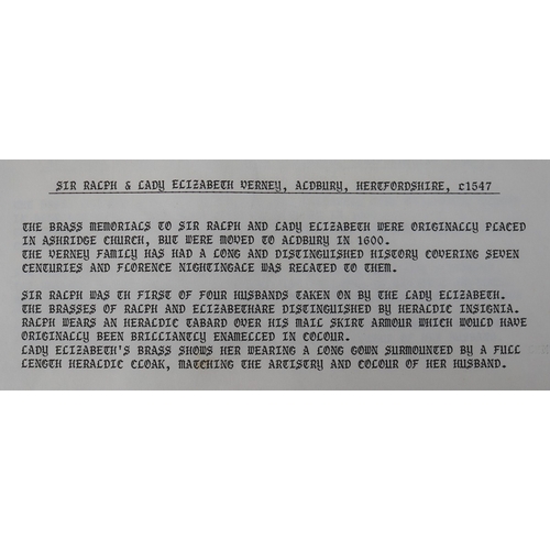 507 - Pair of framed brass rubbing plaques -Sir Ralph & Lady Elizabeth Verney, Aldbury, Herefordshire,... 