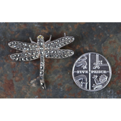 52 - Sterling silver marcasite dragonfly brooch