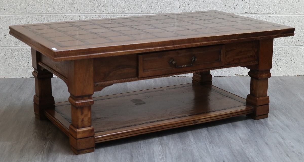 Large heavy coffee table with integrated drawer - Approx W: 133cm D ...