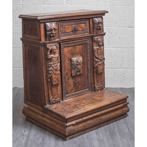 460 - A rare 16th century circa 1580 Italian walnut prie dieu (prayer desk), with ornate carved grotesque ... 