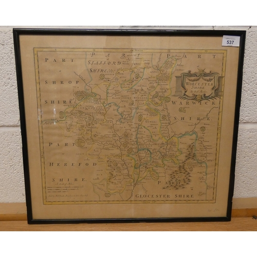537 - Vintage framed map of Worcestershire