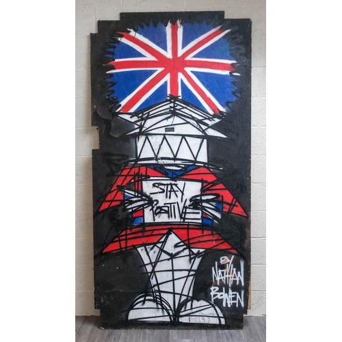 643 - Large piece of street art on chipboard by Nathan Bowen - Approx 122cm x 244cm (5ft x 8ft)