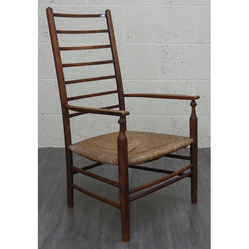 683 - Rush seated ladderback armchair – Approx W: 45cm D: 45cm H: 86cm Seat H: 30cm