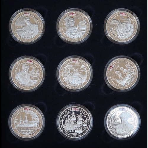 172 - A collection of 18 Silver proof The History of the British Navy, Channel Islands £5 commemorative co... 