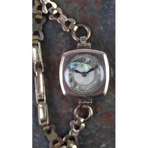 35 - 9ct gold cased watch with rolled gold strap - Approx gross weight 13.3g