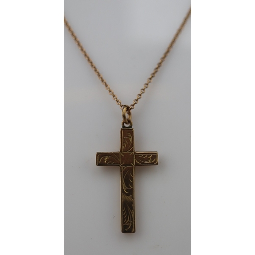 36 - 2 x 9ct gold cross pendants on 9ct gold chains - Approx 2.4g