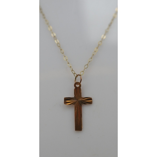 36 - 2 x 9ct gold cross pendants on 9ct gold chains - Approx 2.4g