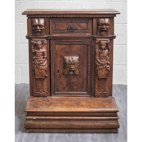 460 - A rare 16th century circa 1580 Italian walnut prie dieu (prayer desk), with ornate carved grotesque ... 