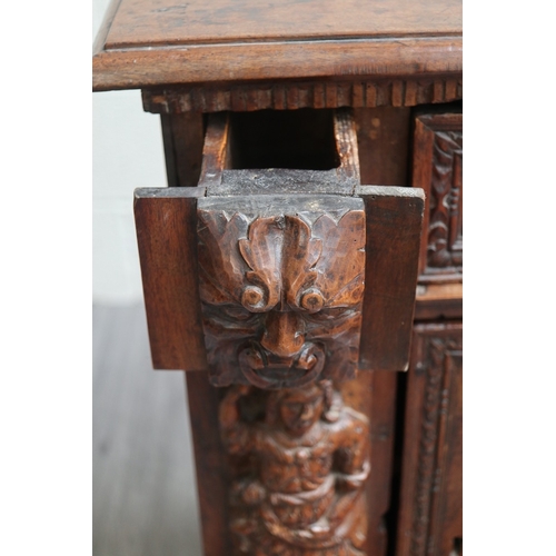 460 - A rare 16th century circa 1580 Italian walnut prie dieu (prayer desk), with ornate carved grotesque ... 