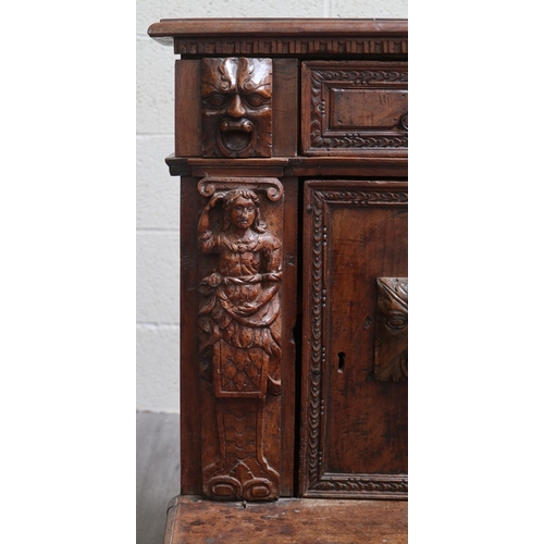 460 - A rare 16th century circa 1580 Italian walnut prie dieu (prayer desk), with ornate carved grotesque ... 