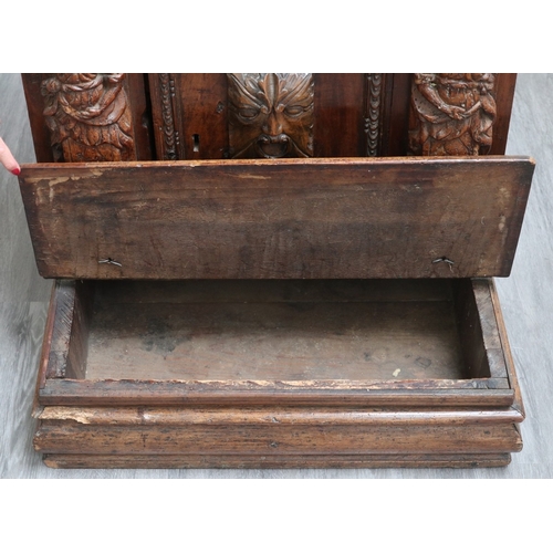 460 - A rare 16th century circa 1580 Italian walnut prie dieu (prayer desk), with ornate carved grotesque ... 