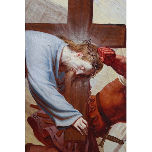 463 - Large gilt framed 18thC Italian painting depicting the 5th Station of the Cross - Simon of Cyrene he... 