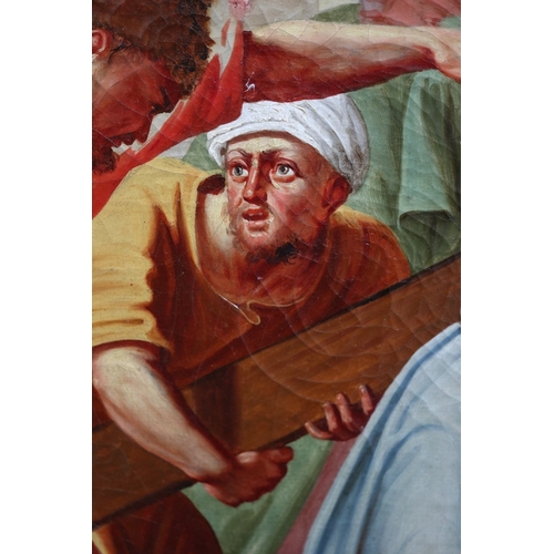 463 - Large gilt framed 18thC Italian painting depicting the 5th Station of the Cross - Simon of Cyrene he... 