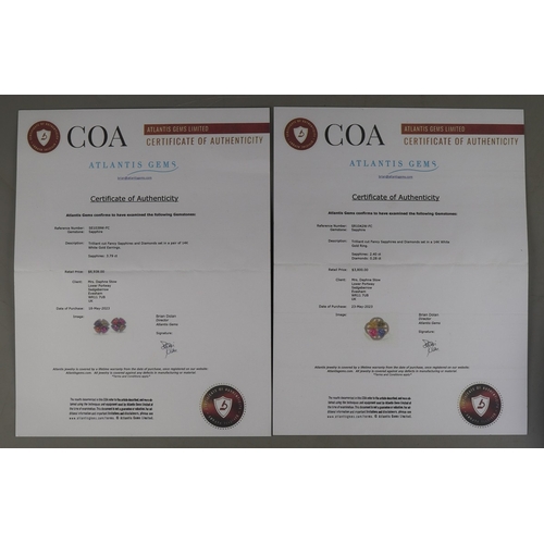 54 - Fine 14ct white gold multi coloured sapphire and diamond ring together with matching earrings with o... 